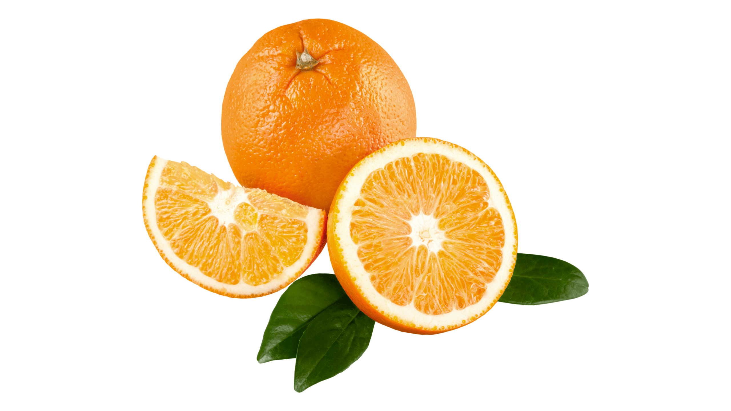 Eine ganze Orange und zwei Orangenhälften